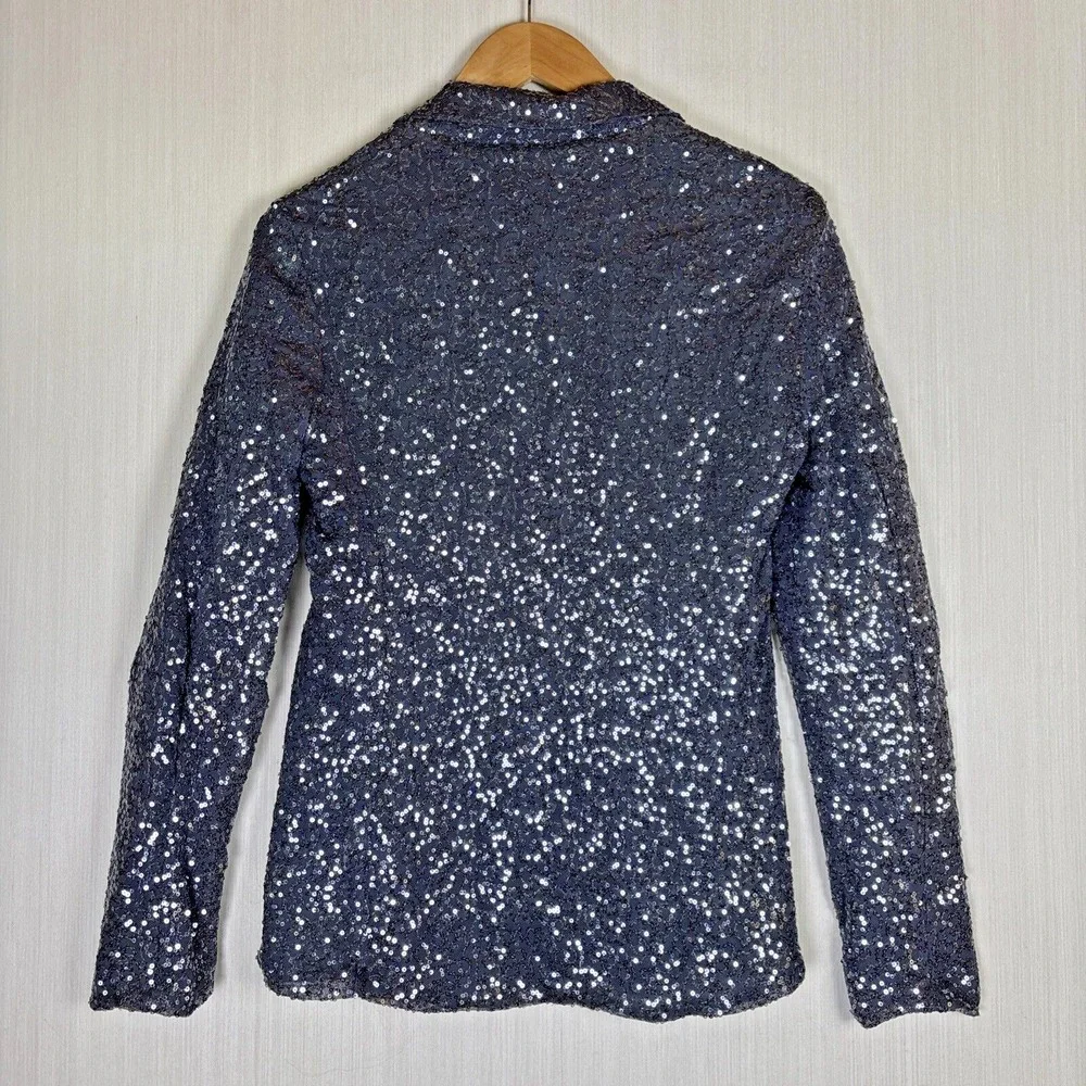 Bobeau Sequin Jacket Womens Sz S Grey Open Front‎ Lapel Party Coat Blazer